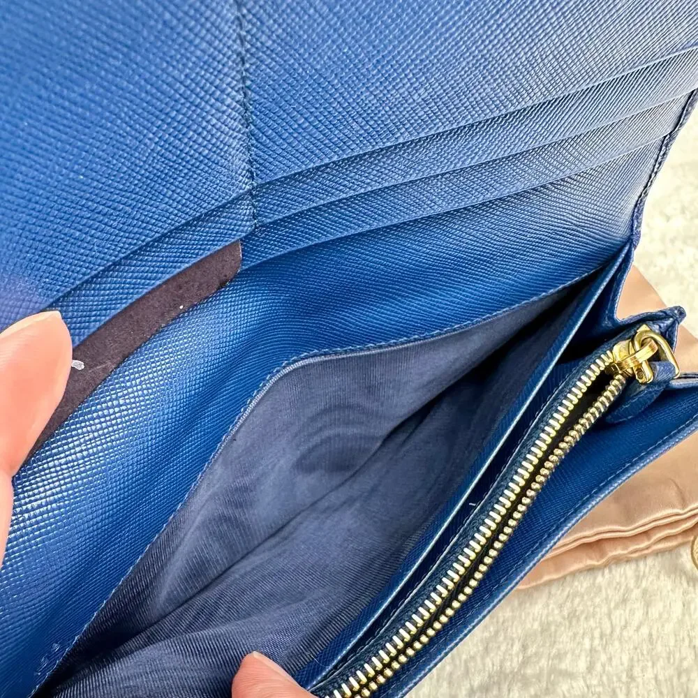 Prada Long Wallet Blue Saffiano Leather NICE Used with box Cute! - Picture 10 of 16